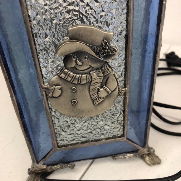 Christmas Snowman Blue Clear Glass Metal Table Lamp Night Light Electric - Picture 4 of 11